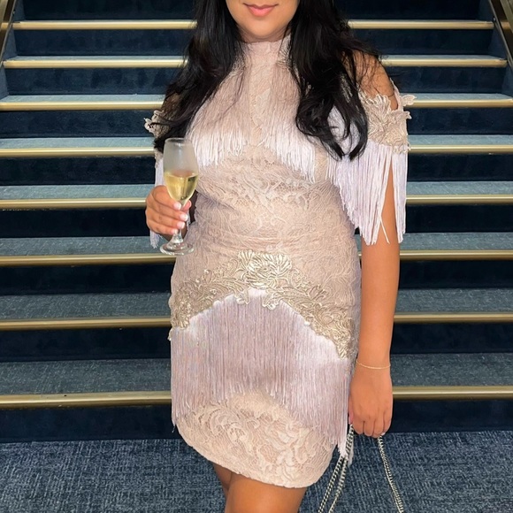 Lace Pink Dress with Fringe - Picture 1 of 3